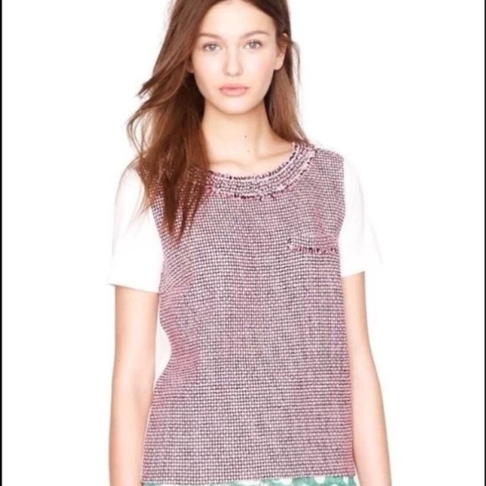 J Crew Silk Tweed Pink Black and White Top